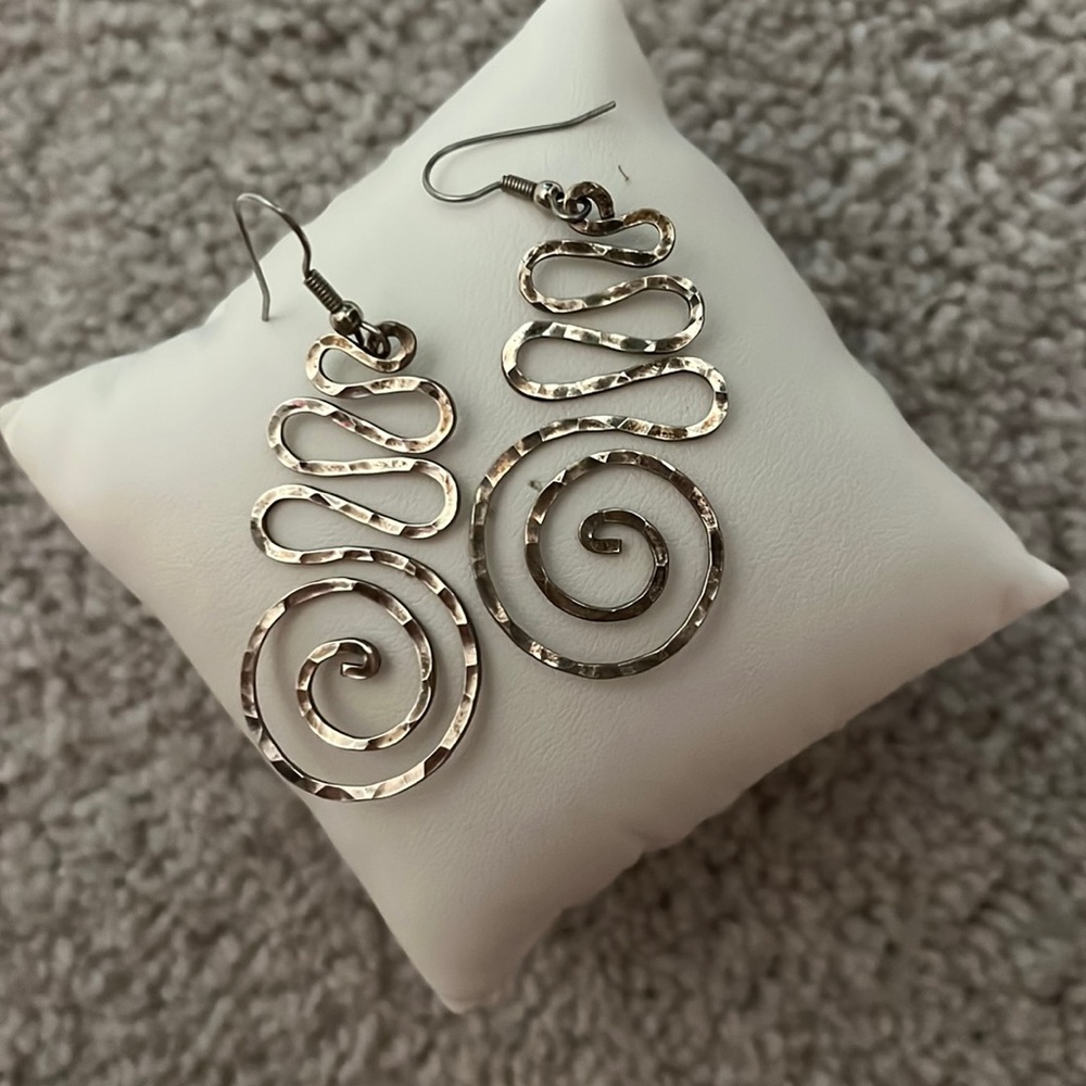 Sterling Silver Hammered Hand Shaped Statement Earrings